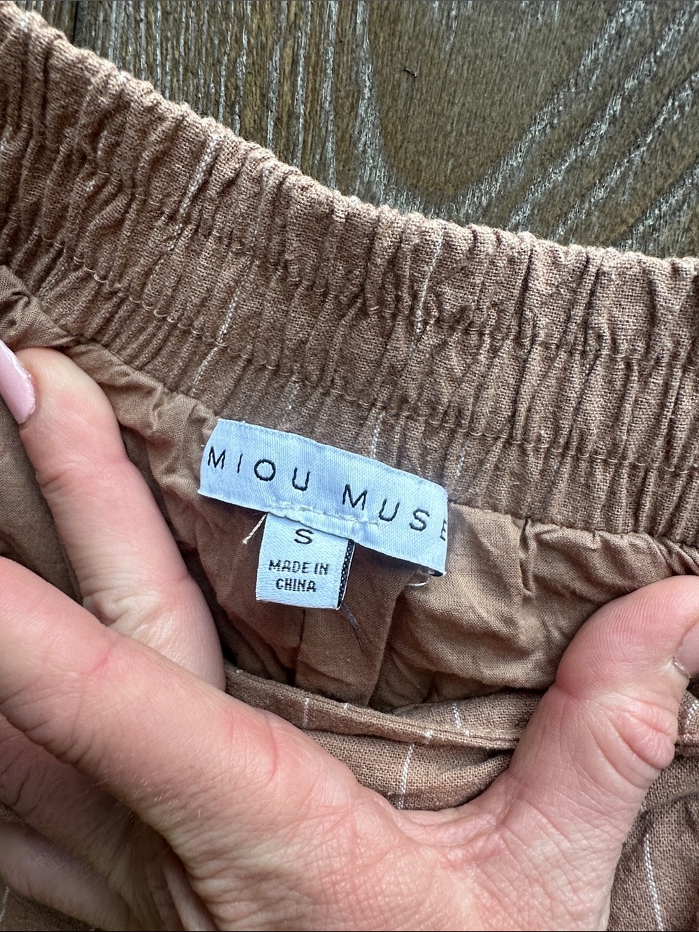 Miou Muse Wide Leg Palazzo Pants Small Tan Pinstripe Coastal Grandmother Resort - Picture 3 of 4